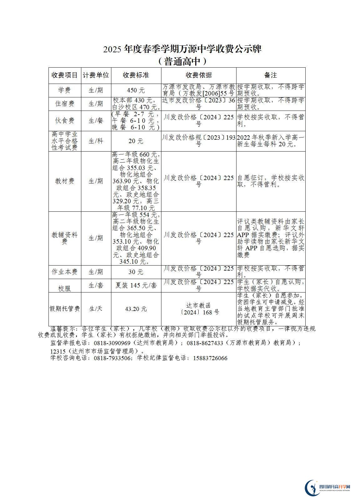 2026年達州市萬源中學學費多少錢？