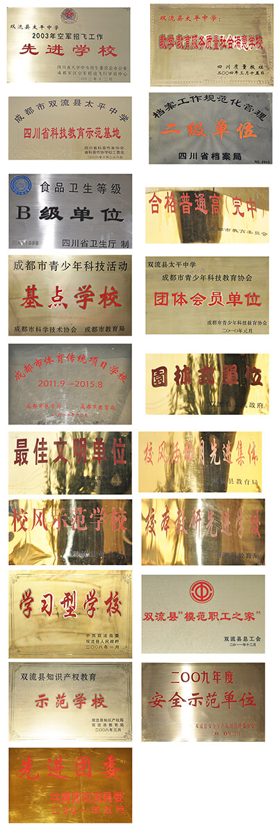 成都市太平中學(xué)部分榮譽展示