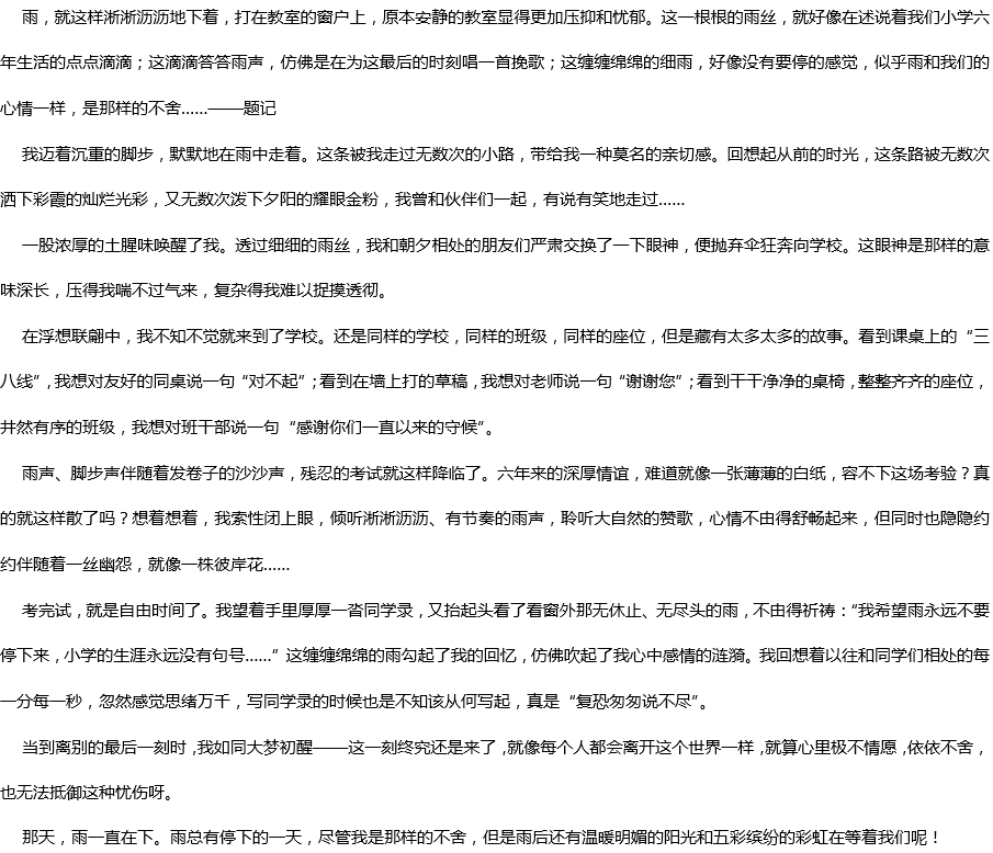 2020年中考滿分作文參考范文：那天，雨一直下