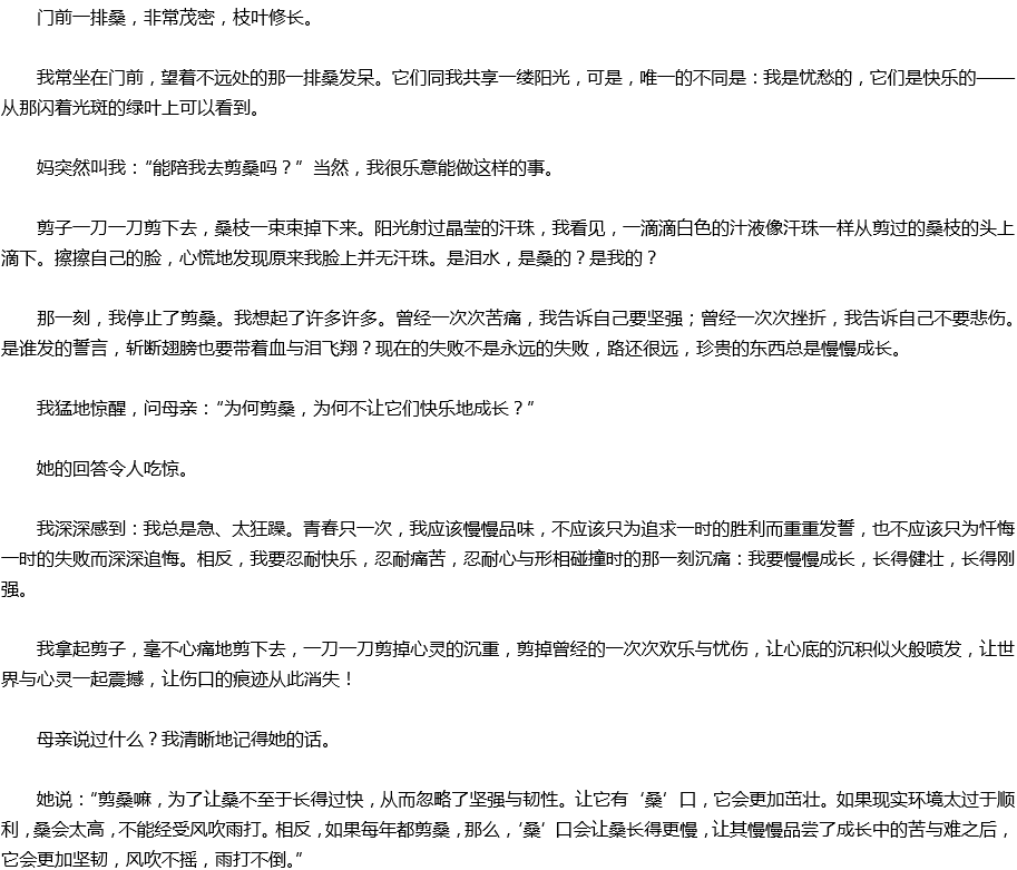 2020年中考滿分作文預測范文：桑口，傷口
