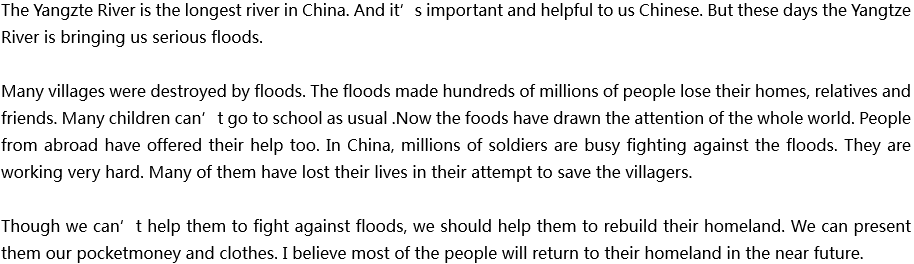 2020年中考英語(yǔ)滿(mǎn)分作文參考范文：Serious Floods